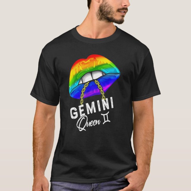 Rainbow Gemini Queen Läppar Lgbtq Läppar Rainbow G T Shirt (Framsida)
