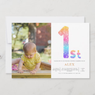 Rainbow Gender Neutral 1:a födelsedagsfoto Inbjudningar