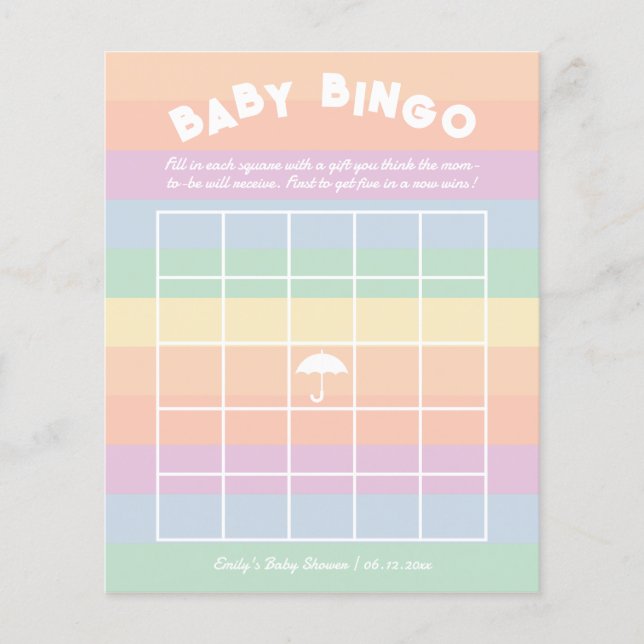Rainbow Gender Neutral Baby Shower Bingo Game (Framsida)