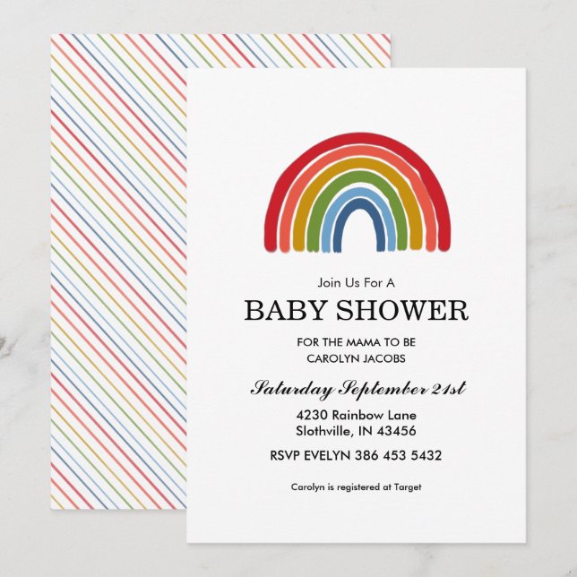 Rainbow Gender Neutral Baby Shower Inbjudningar (Fram/baksida)