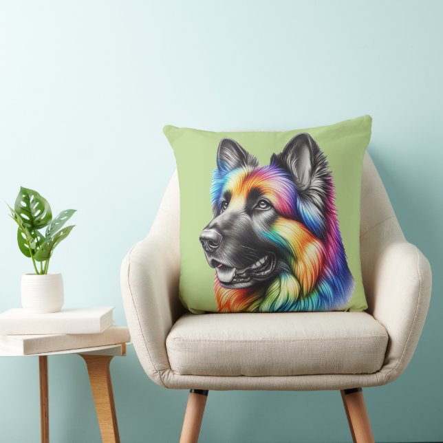 Rainbow German Shepherd Cozy Poem  Kudde (Stol)