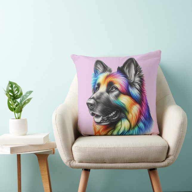 Rainbow German Shepherd Cozy Poem  Kudde (Stol)