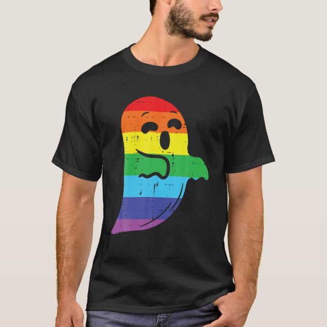 Rainbow Ghost LGBT Gay pride Lesbisk Halloween T Shirt (Framsida)