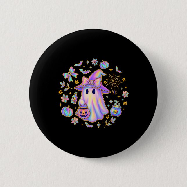 Rainbow Ghost Witch Shirt Cute Pumpkin Cauldron Sp Knapp (Framsida)