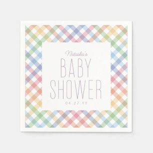 Rainbow gingham plaid söt pastellbabydusch pappersservett