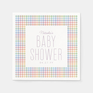 Rainbow gingham plaid söt pastellbabydusch pappersservett