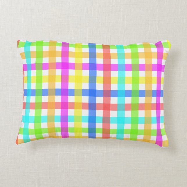 Rainbow Gingham Rand Mönster Prydnadskudde (Baksidan)