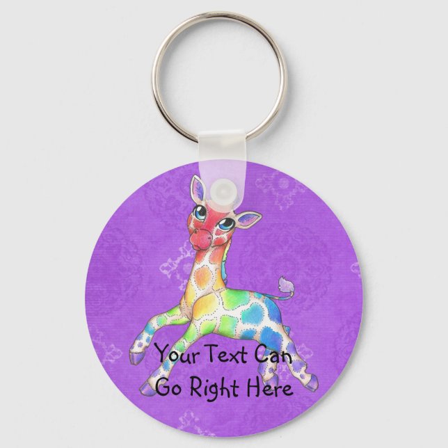 Rainbow Giraffe Keychain Nyckelring (Framsida)