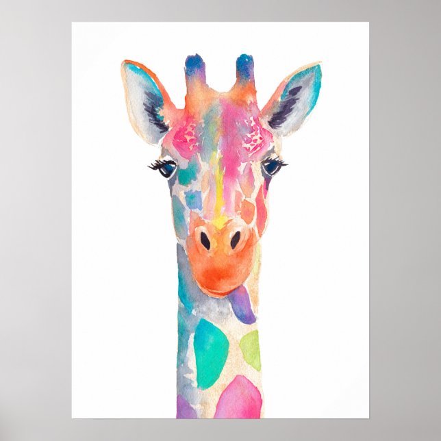 Rainbow Giraffe Watercolor Porträtt Poster (Framsidan)