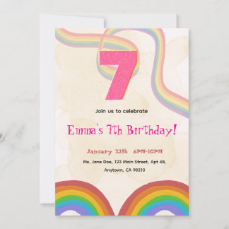 Rainbow Girl 7th Birthday Invitation Inbjudningar