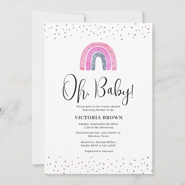 Rainbow Girl Baby Shower Invitation Inbjudningar (Framsida)