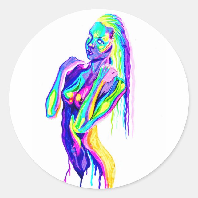 Rainbow girl  canvas print runt klistermärke (Framsida)