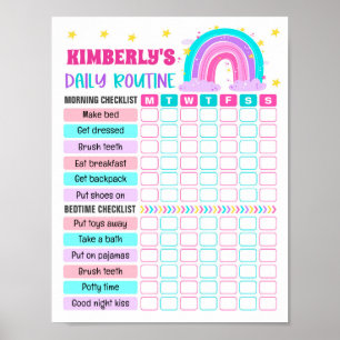 Rainbow Girl Daily Routine, Kid Everday Checklist Poster