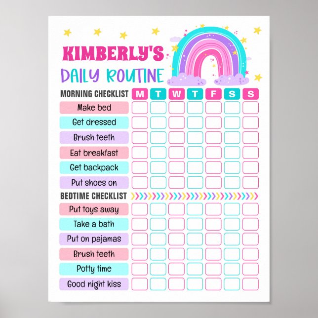 Rainbow Girl Daily Routine, Kid Everday Checklist Poster (Framsidan)