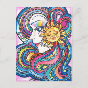 Rainbow Girl Fantasy Art Postcard Vykort