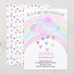 Rainbow Girl First Birthday Magic Guld Glitter Inbjudningar