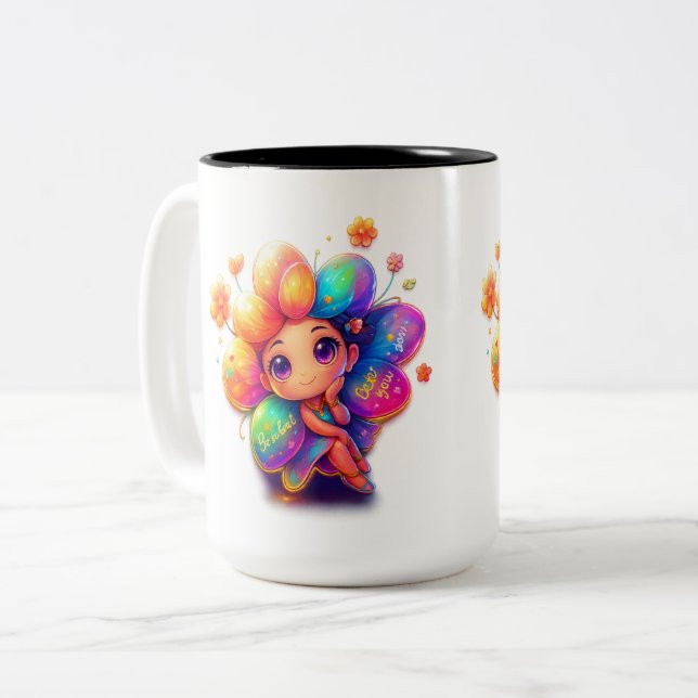 "Rainbow Girl Mugg - Cute Fantasy Character with C (Framsida vänster)