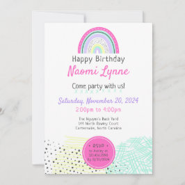 Rainbow Girl's 90's Birthday Kawaii Doodles Photo Inbjudningar