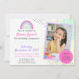 Rainbow Girl's 90's Birthday Sleepover Party Photo Inbjudningar