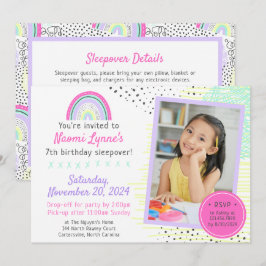 Rainbow Girl's 90's Birthday Sleepover Party Photo Inbjudningar