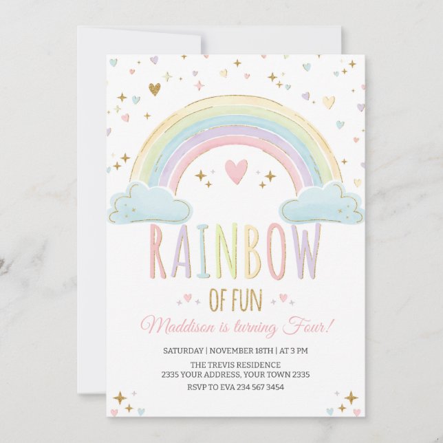 Rainbow Girl's Birthday Party Invitation Inbjudningar (Framsida)