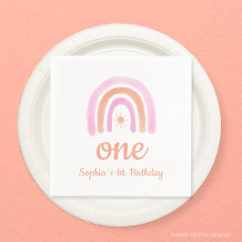 Rainbow Girl's First Födelsedagsfest Napkins Pappersservett