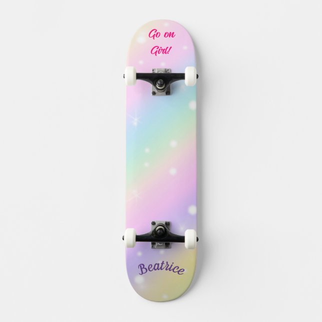Rainbow Girly Anpassningsbar Personlig Namn Mini Skateboard Bräda 18,5 Cm (Framsida)