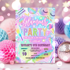Rainbow Glamour Spa Makeup Party Pamper Birthday Inbjudningar