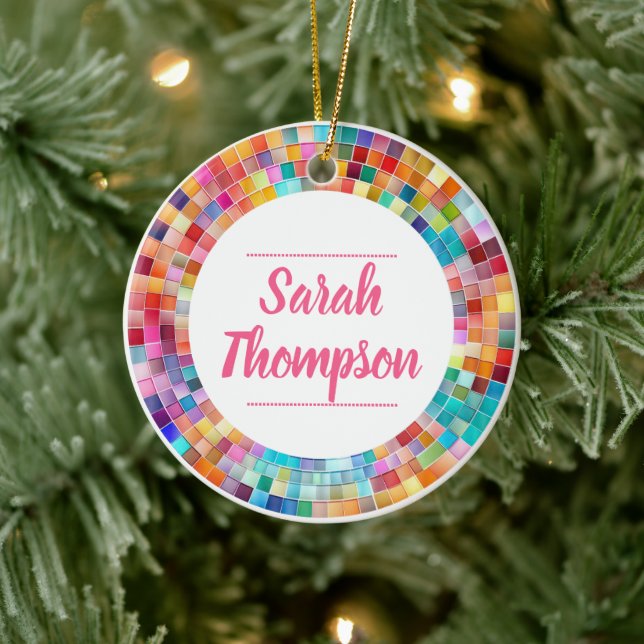 Rainbow Glass Mosaic Circle Frame Name Julgransprydnad Keramik (Träd)