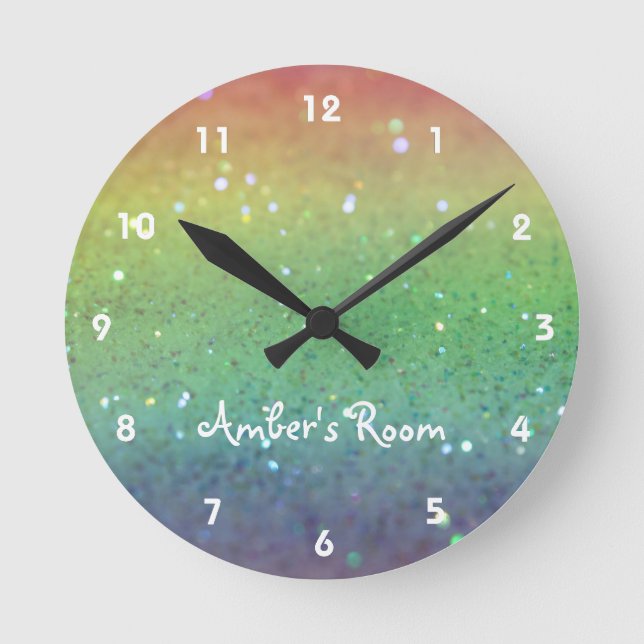 Rainbow Glitter Barn Bedroom Rund Klocka (Framsida)