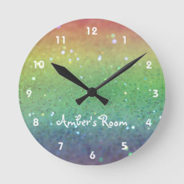 Rainbow Glitter Barn Bedroom Rund Klocka