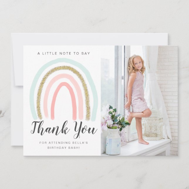 Rainbow Glitter Birthday Tack You Card Kort (Framsida)