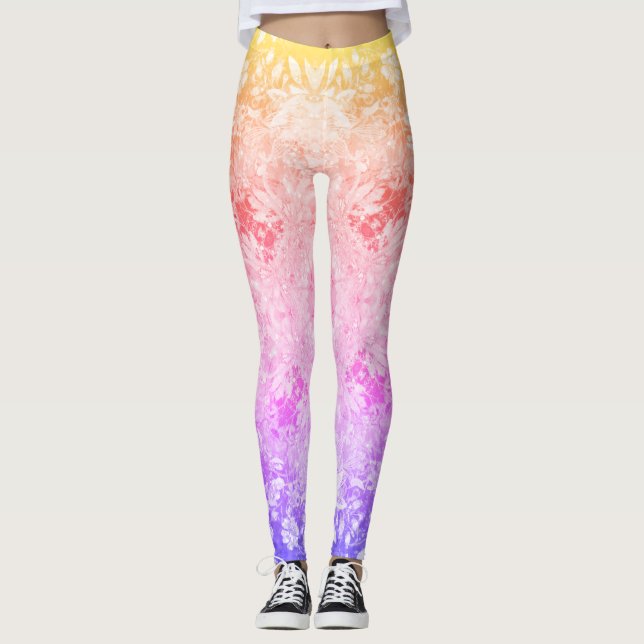 Rainbow Glitter Blommönster Leggings (Framsida)