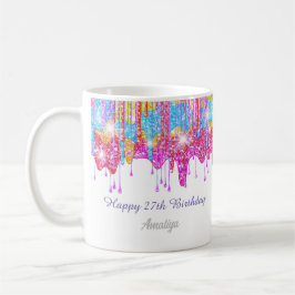 Rainbow glitter-bright färg gnistra för födelsedag kaffemugg