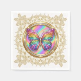 Rainbow Glitter Butterfly Elegant Lace Party Pappersservett