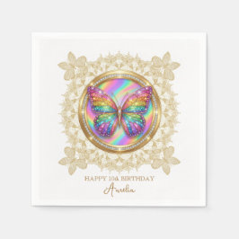 Rainbow Glitter Butterfly Elegant Lace Party Pappersservett