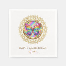 Rainbow Glitter Butterfly Elegant Lace Party Pappersservett