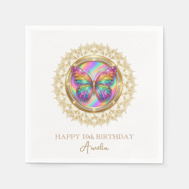 Rainbow Glitter Butterfly Elegant Lace Party Pappersservett (Framsidan)