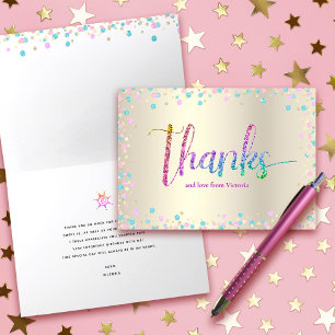 Rainbow Glitter Confetti Guld Sweet 16 Birthday Tack Kort