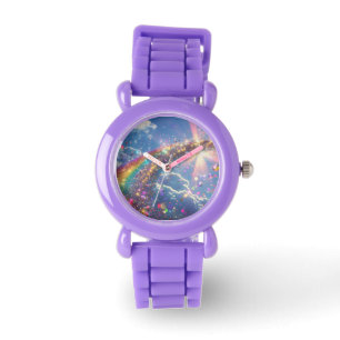 Rainbow Glitter Digital Art Armbandsur