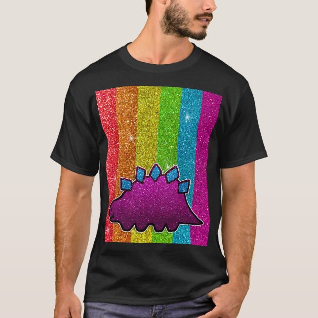 Rainbow Glitter Dinosaur Sparkly LGBT Sparkle Cute T Shirt (Framsida)
