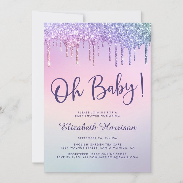Rainbow Glitter Drip Rosa Baby Shower Inbjudningar (Framsida)