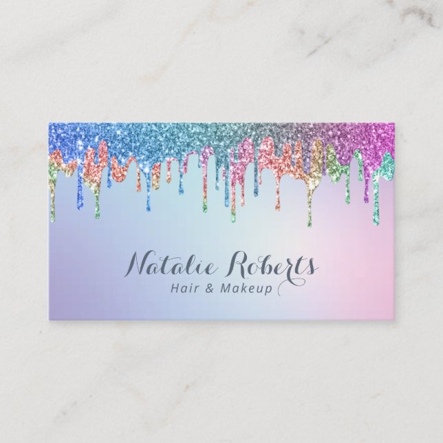 Rainbow Glitter Drives Hair Stylist Makeup Artist Visitkort (Framsida)