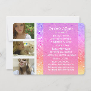 Rainbow Glitter: Fotopartiinbjudan Inbjudningar