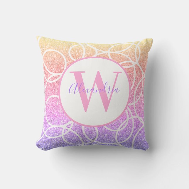 Rainbow Glitter Geometric White Circle Kudde (Framsida)