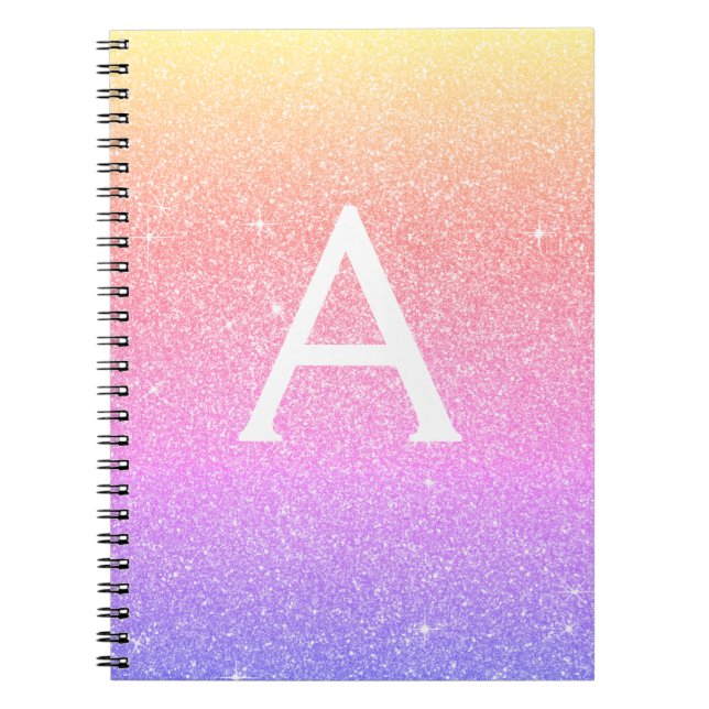 Rainbow Glitter Gnistra Monogram bärbar dator Anteckningsbok (Framsidan)