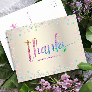 Rainbow Glitter Guld Sweet 16 Birthday Tack Vykort