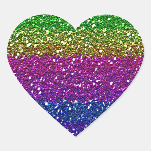 Rainbow glitter hjärtformat klistermärke (Framsida)