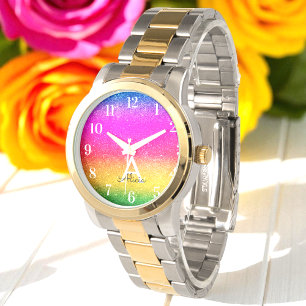 Rainbow Glitter Lila Gult Grönt  Watch Armbandsur
