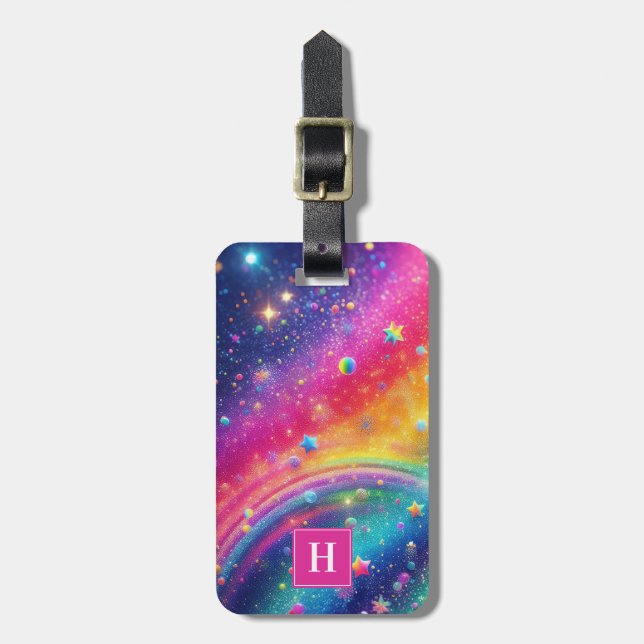 Rainbow Glitter Luggage Tag Bagagebricka (Vertikal Framsida)